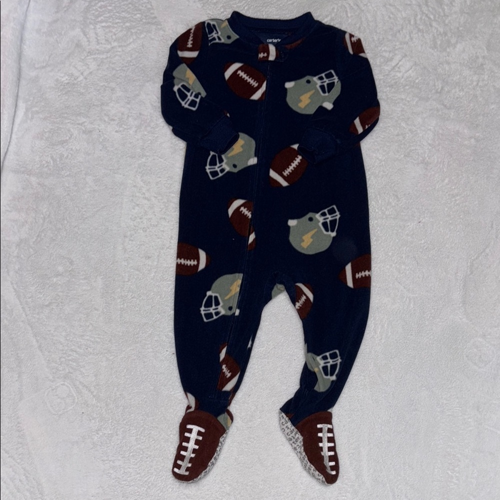 (2 for $10) carters fleece Football Print Navy footie/ sleeper